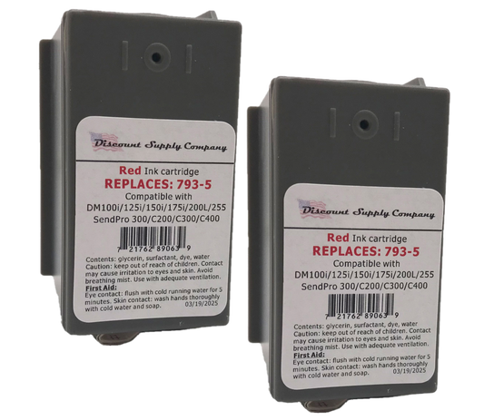 Pitney Bowes 2-Pack Compatible 793-5 Red Ink Cartridge for P700, DM100i, DM125i, DM150i, DM175i, DM200L, DM225 Postage Meters